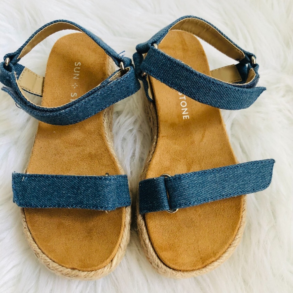 Sun & Stone Girl Kids Sandals 12 Blue Demie Denim Open Toe Casual Shoes New